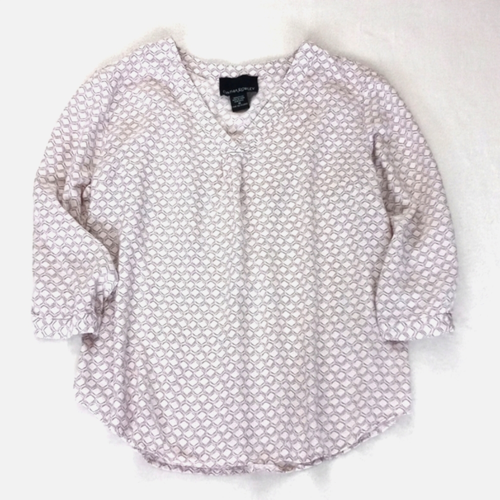 Cynthia Rowley Women's Lavender & Cream Abstract Motif Rayon 3/4 Sleeve Blouse M - Picture 5 of 11